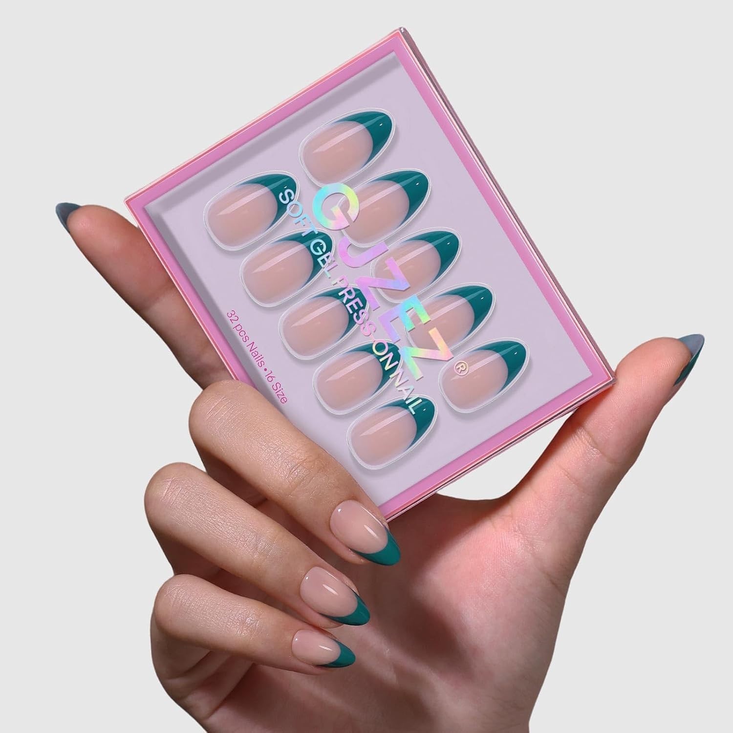 Transformative Teal Gel Almond Fake Nails – 16 Sizes