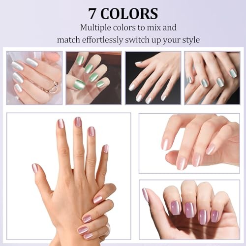 210pcs Cat Eye Press on Nails – 7 Colors Macaroon Short Square Fake Nail