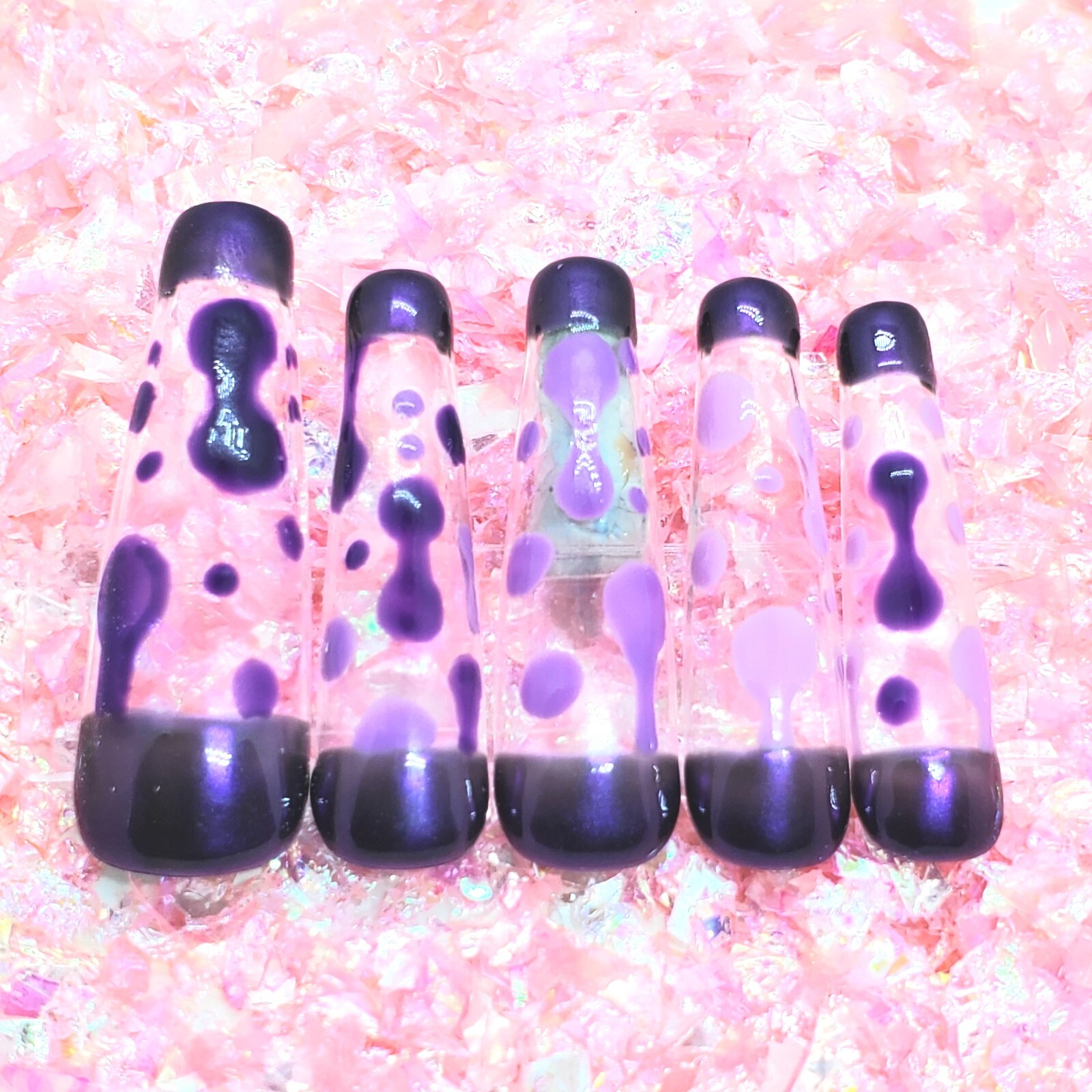 Purple Chrome Lava Lamp Extra Long Ballerina Press On Nails Handmade Hard Gel