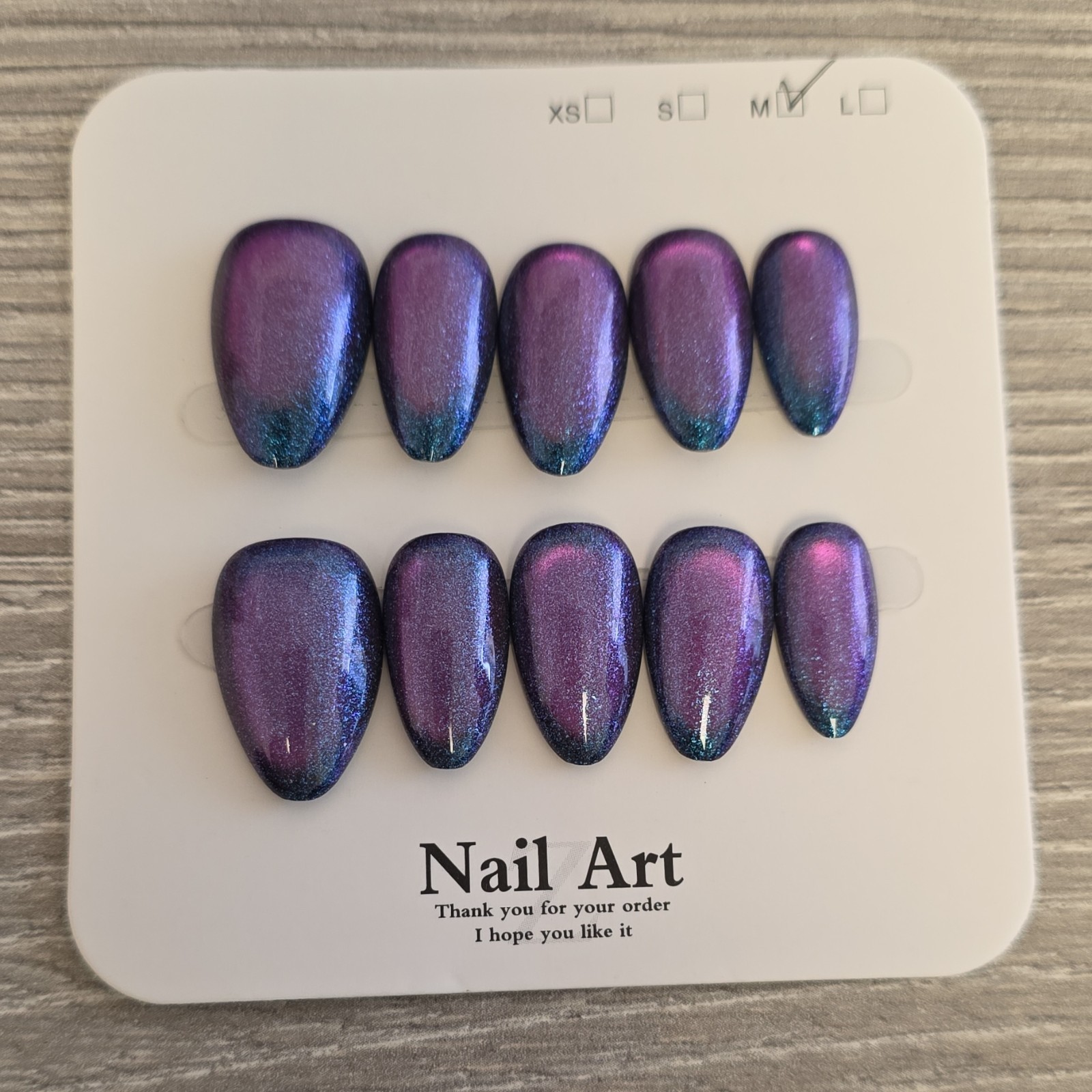 Cateye Purple Pink Blue Gradient Medium Oval Press-On Nails Set Full Cover