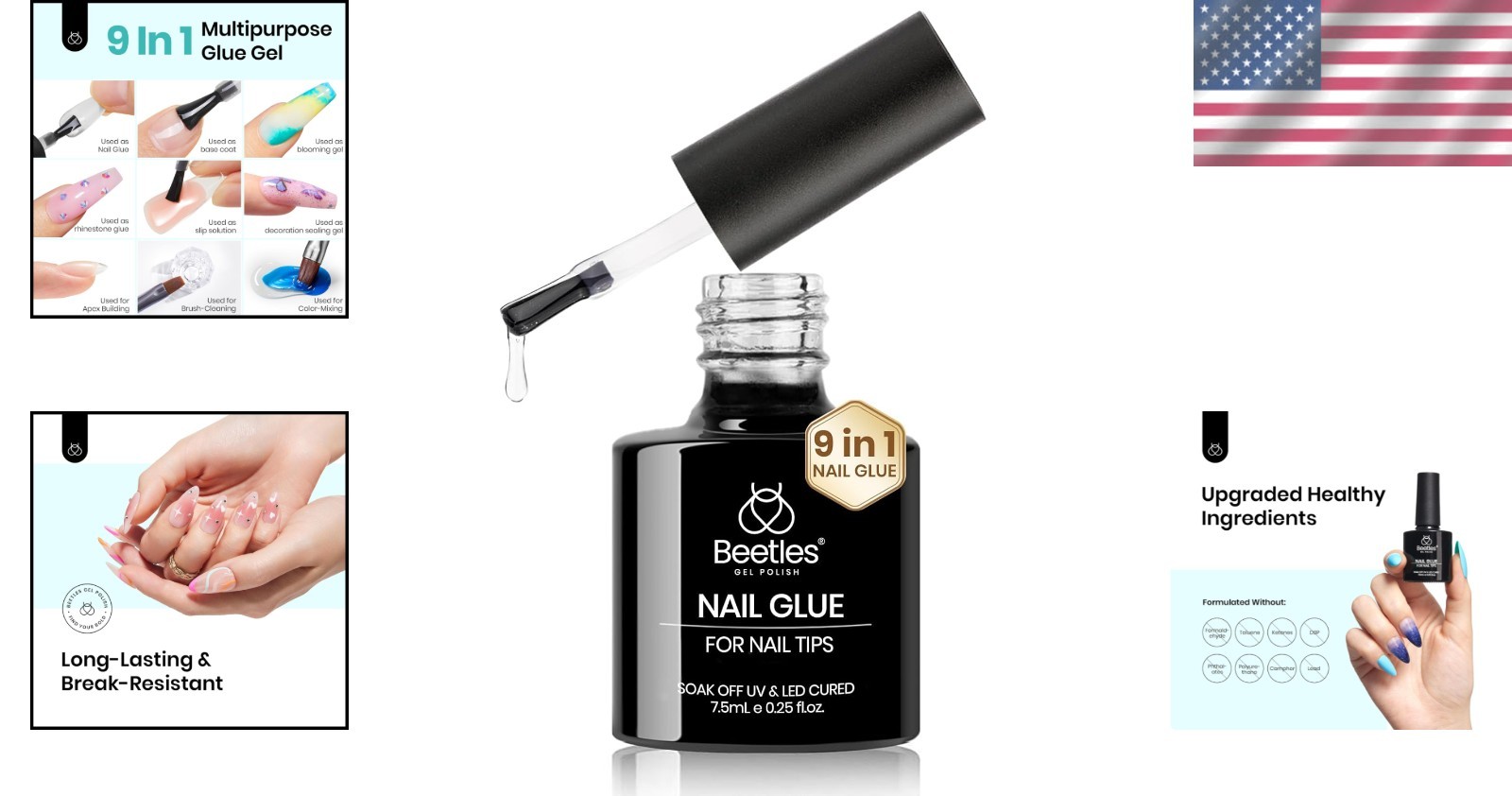 Beetles 9-in-1 Nail Glue Gel – Long Lasting UV Curing for Impeccable Nail Art