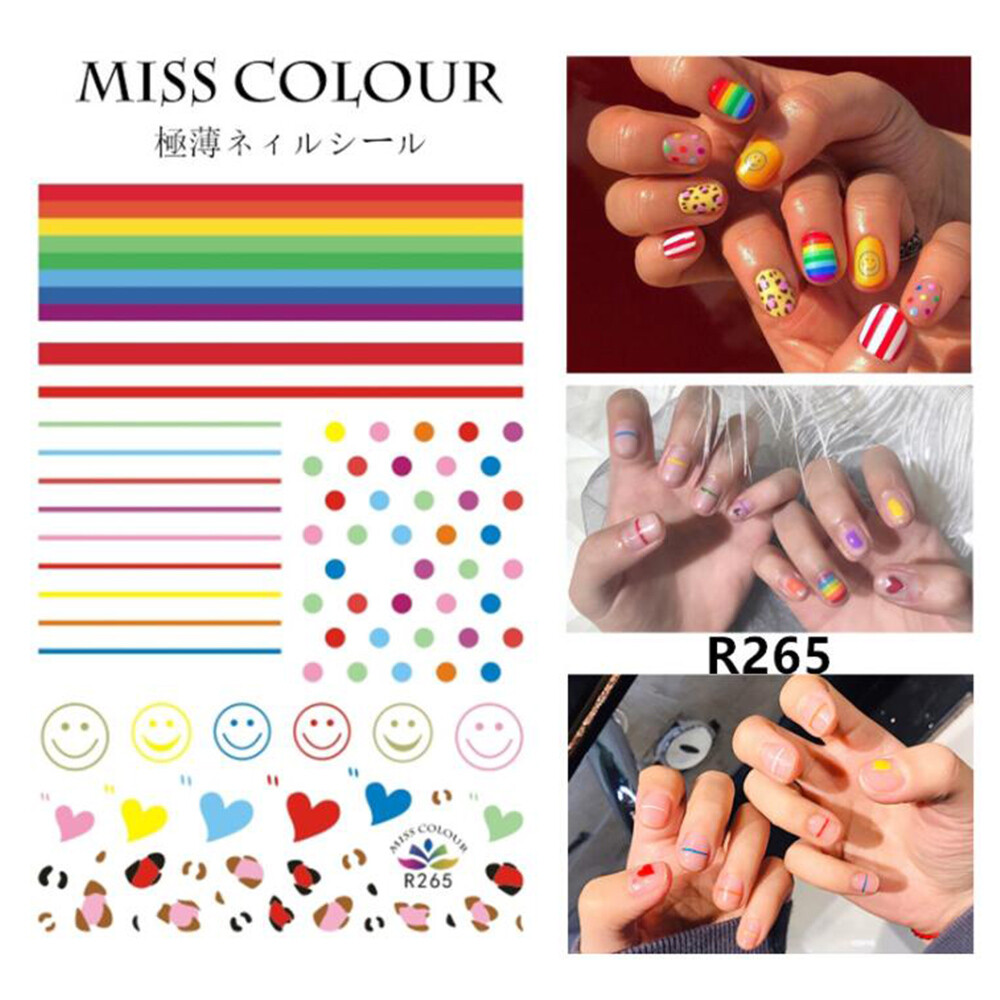 Rainbow Colors Smile Face Dots Stickers Nail Art Decal Waterproof Tip Decoration