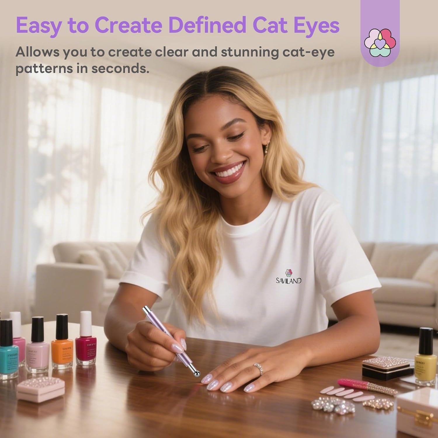 Double-Head Cat Eye Magnet Nail Magnet Pen Purple | Ball Magnets for Nails, Stur