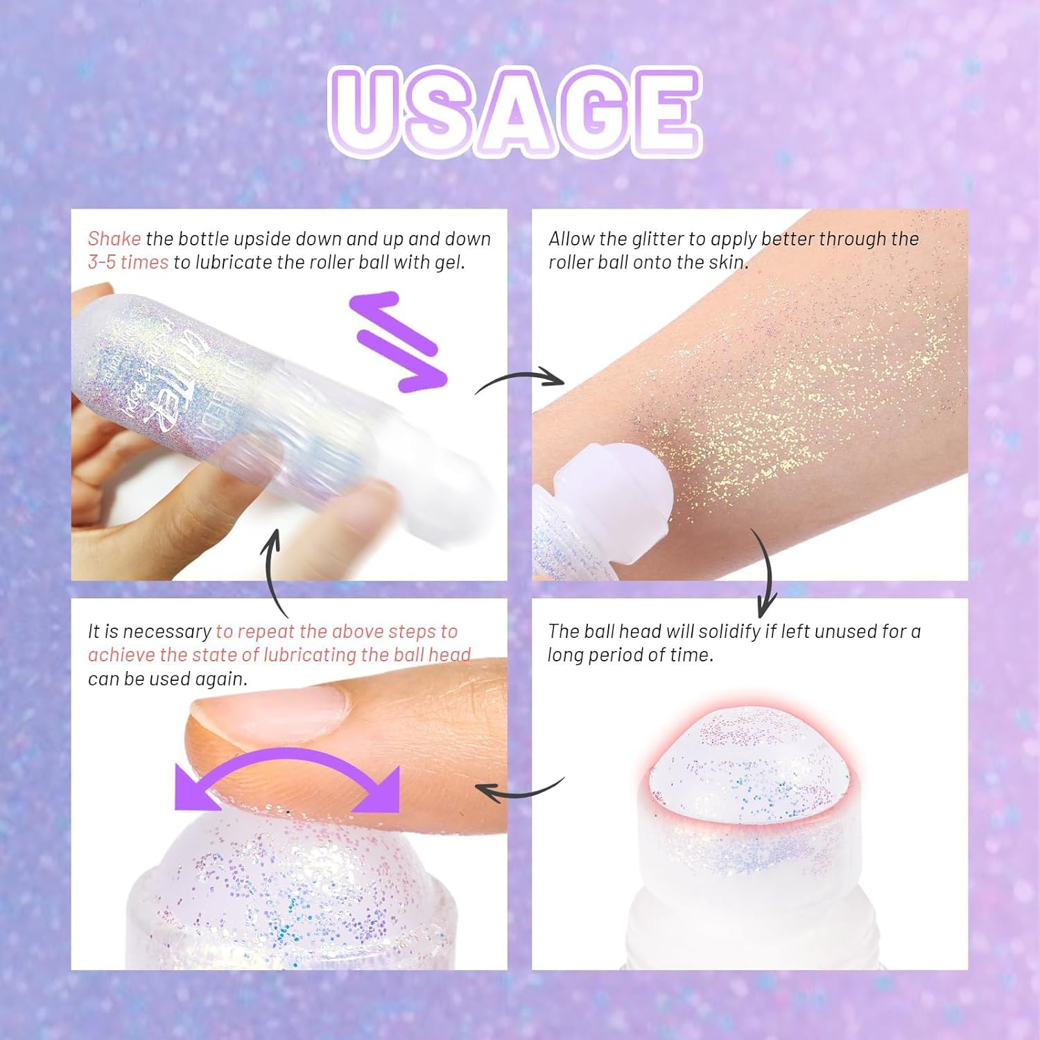 Body Glitter Gel, Roll-On Face Glitter for Mermaid Makeup Festival Rave Accessor