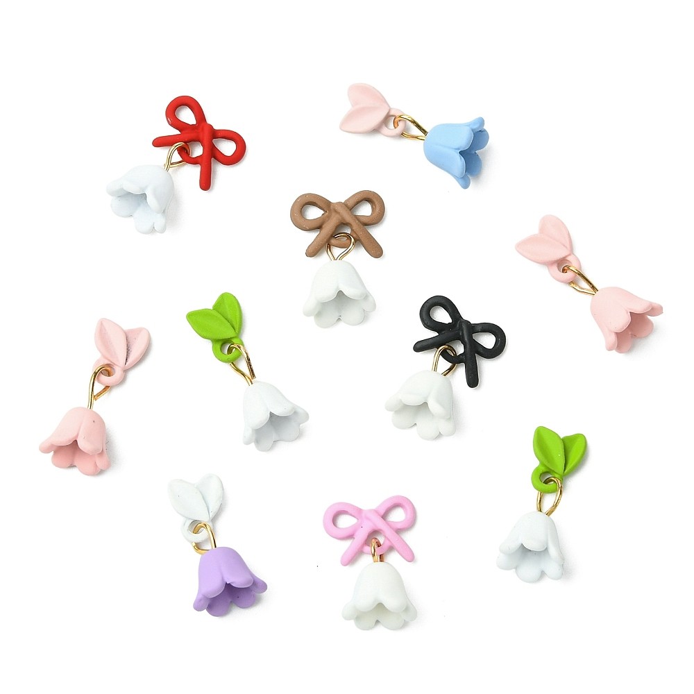 24pcs Lily of the Valley 8 Colors Flower Alloy Cabochons for Phone Case Nail Art