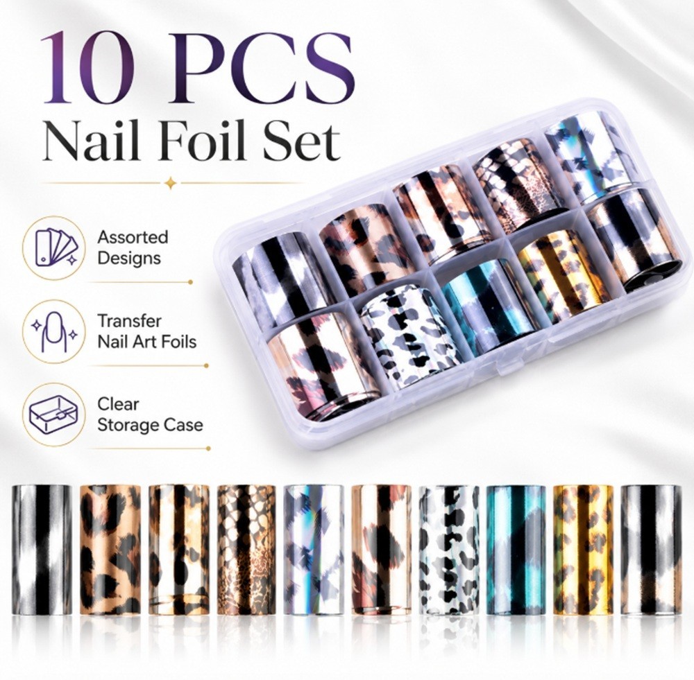 10-Piece Holographic Starry Sky Nail Foils – Glitter Nail Art Transfer Stickers