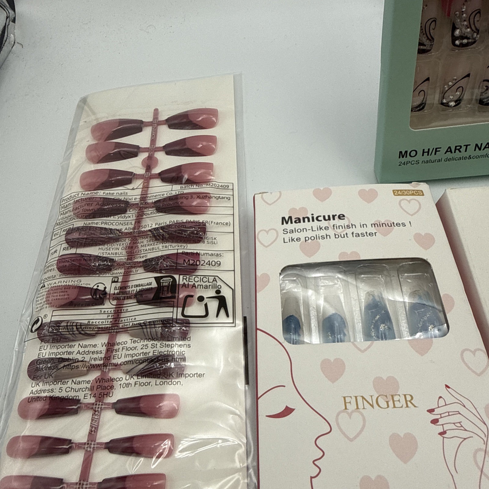 Lot of 15 Nail Sets – Glue On. Various Shapes, Colors, Designs