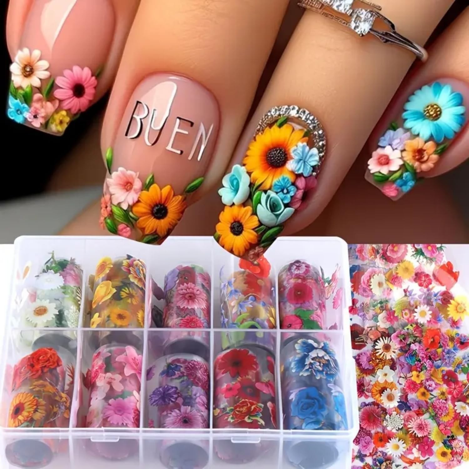 Floral Nail Art Transfer Foil Stickers 10 Rolls Spring Summer Theme Nail Foil…