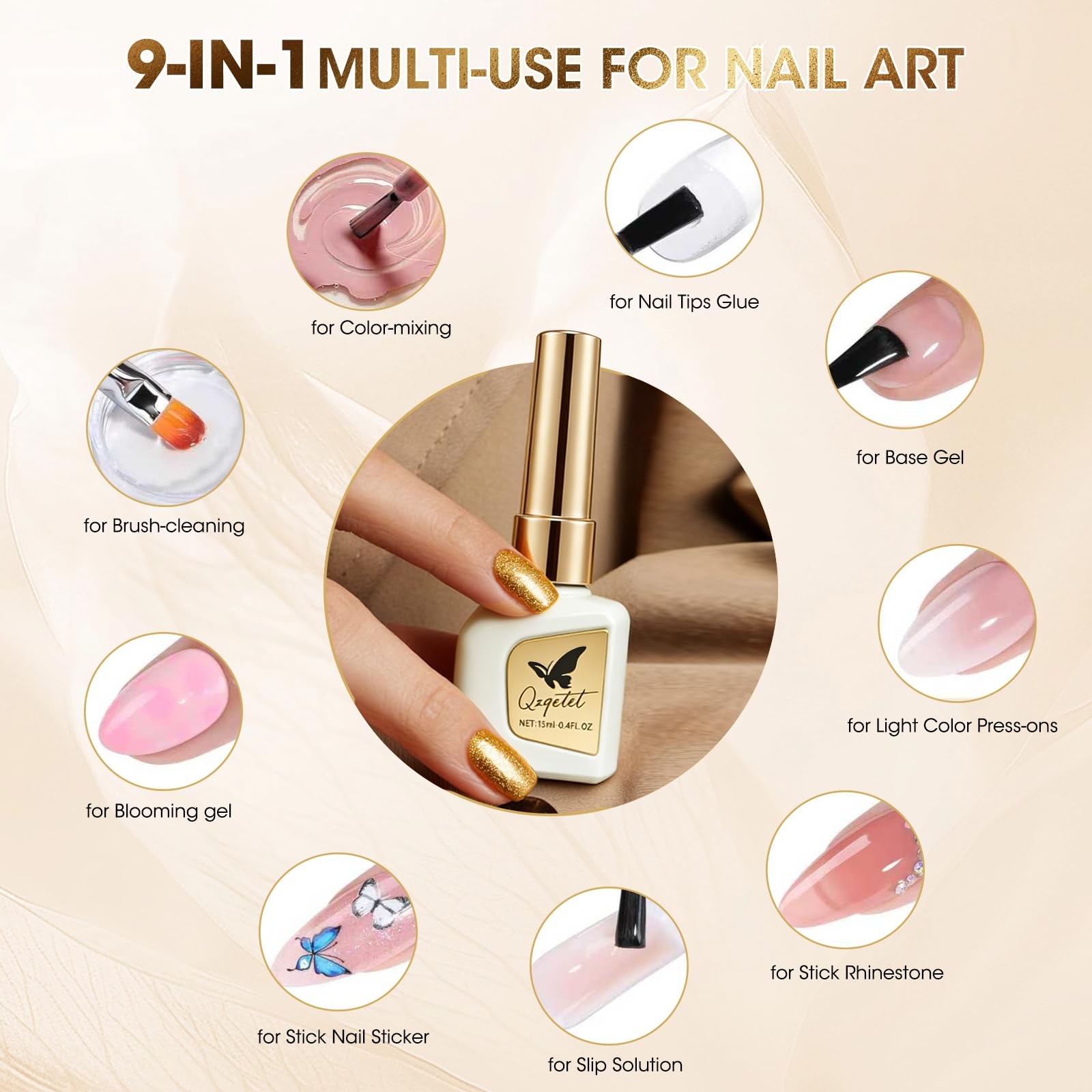 9-in-1 Nail Glue Gel, Hema Free & TPO Free Nail Glue for Nail Tips, UV Nail G…