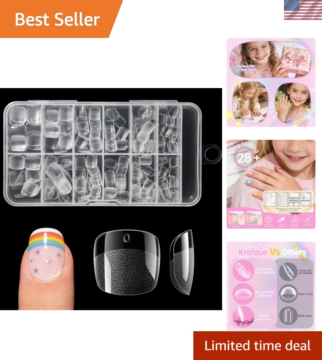 Kids Fake Nails – 240PCS 10 Sizes Squared Oval Half Matte Full Cover Acrylic …