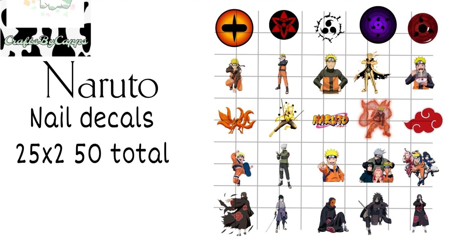 Naruto Waterslide Decals For Nails, Hot Wheels, Etc Set Of 50 KC