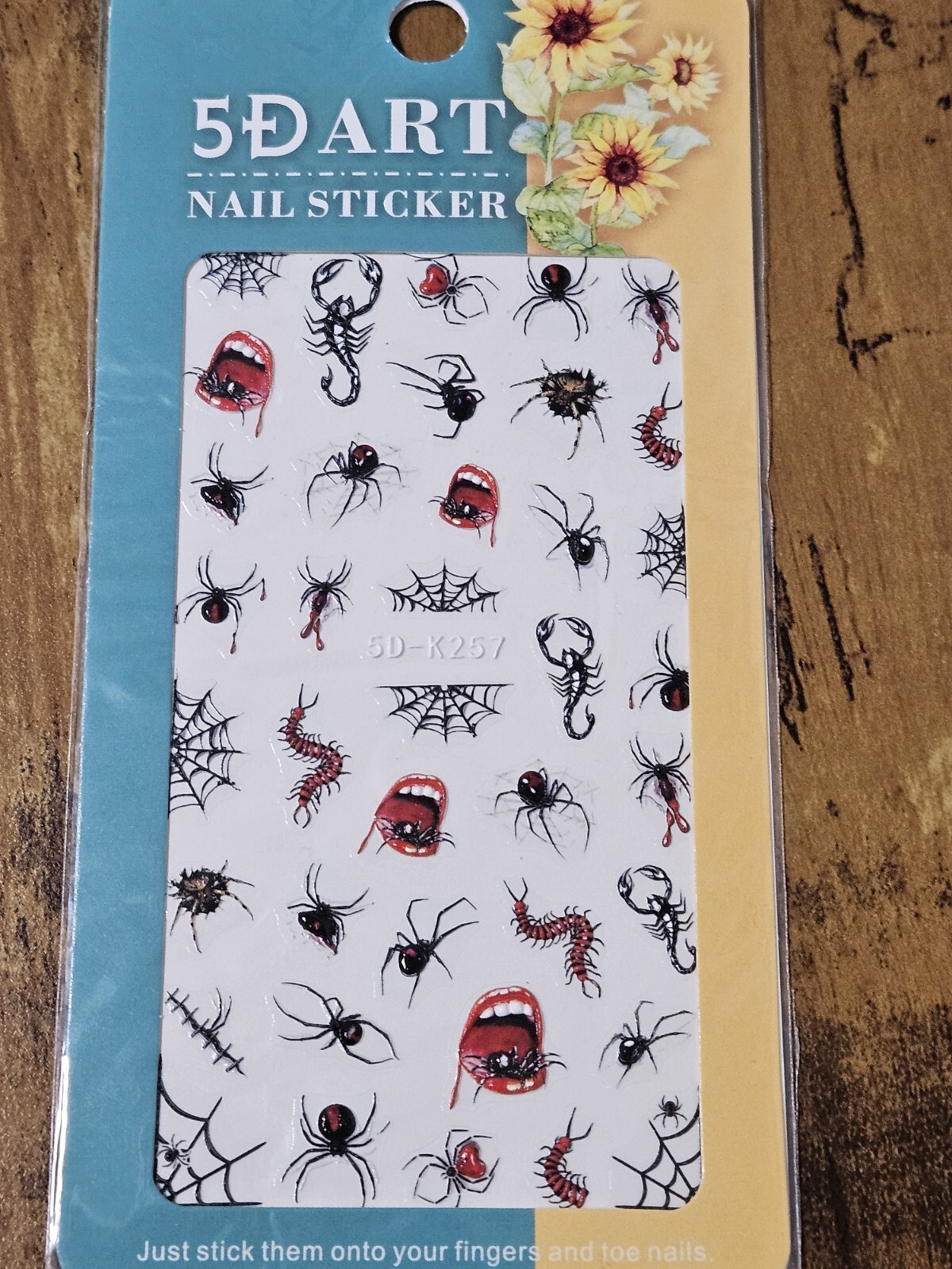 5D Art Nail Finger & Toe Stickers Insects Bugs Spiders Gothic NIB Emo Halloween