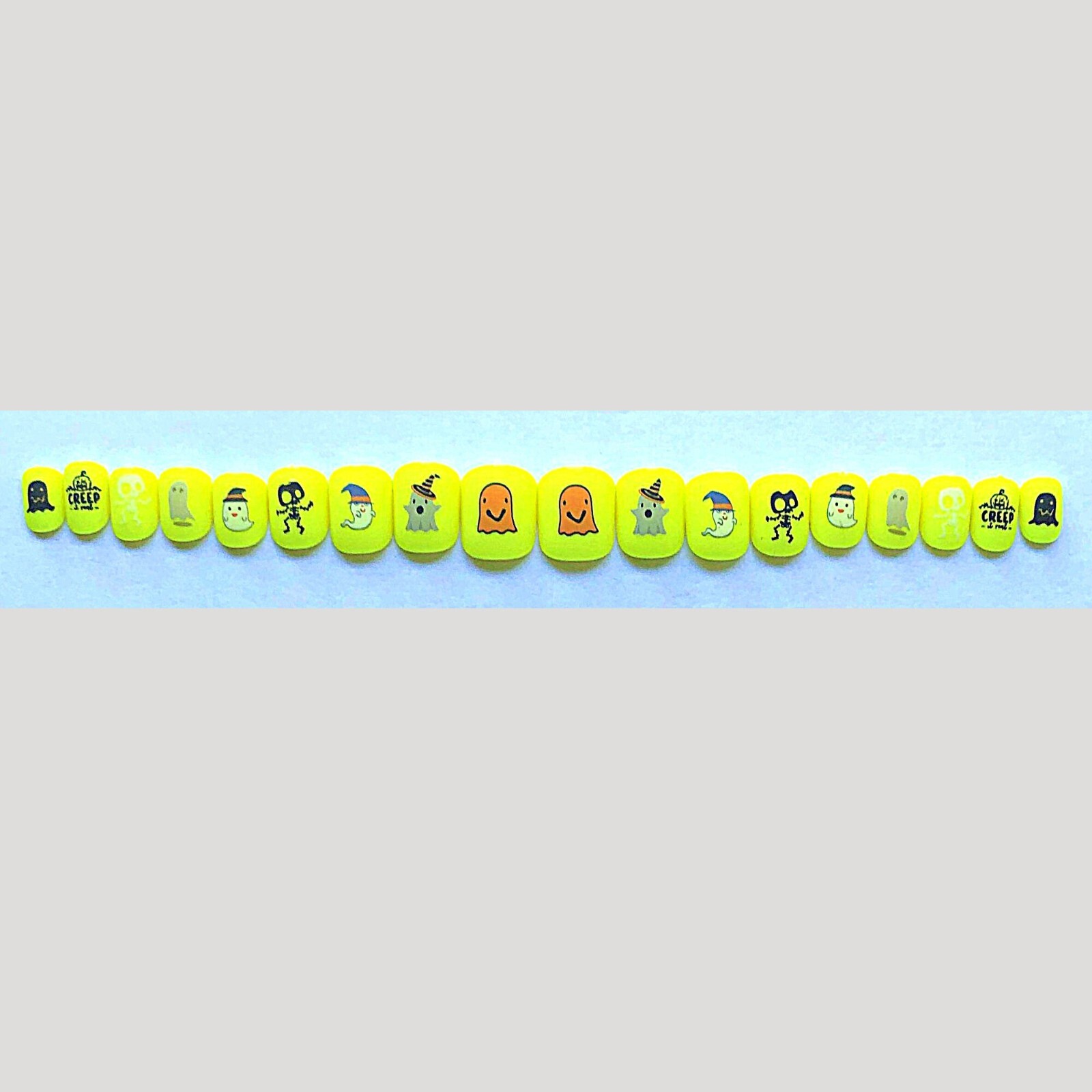 Halloween Nails, Bright Yellow -Press on nail set- Size 0-8, Short Square