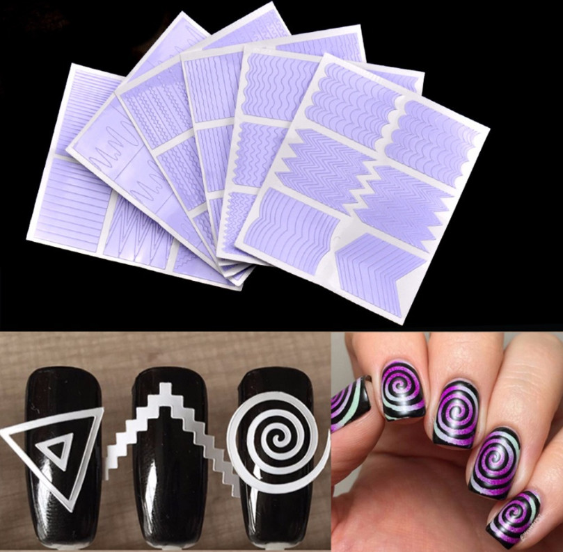 12pcs Nail Art Guide Tips Hollow Stencils Sticker French Manicure Template NH21
