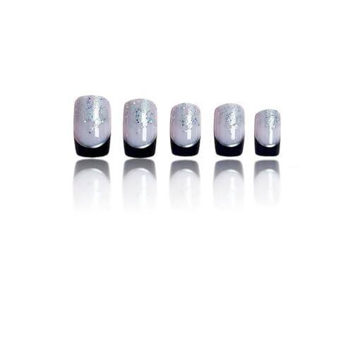 24Pcs Black French Tip Press on Nails Short Square French Tip Fake Nails-11