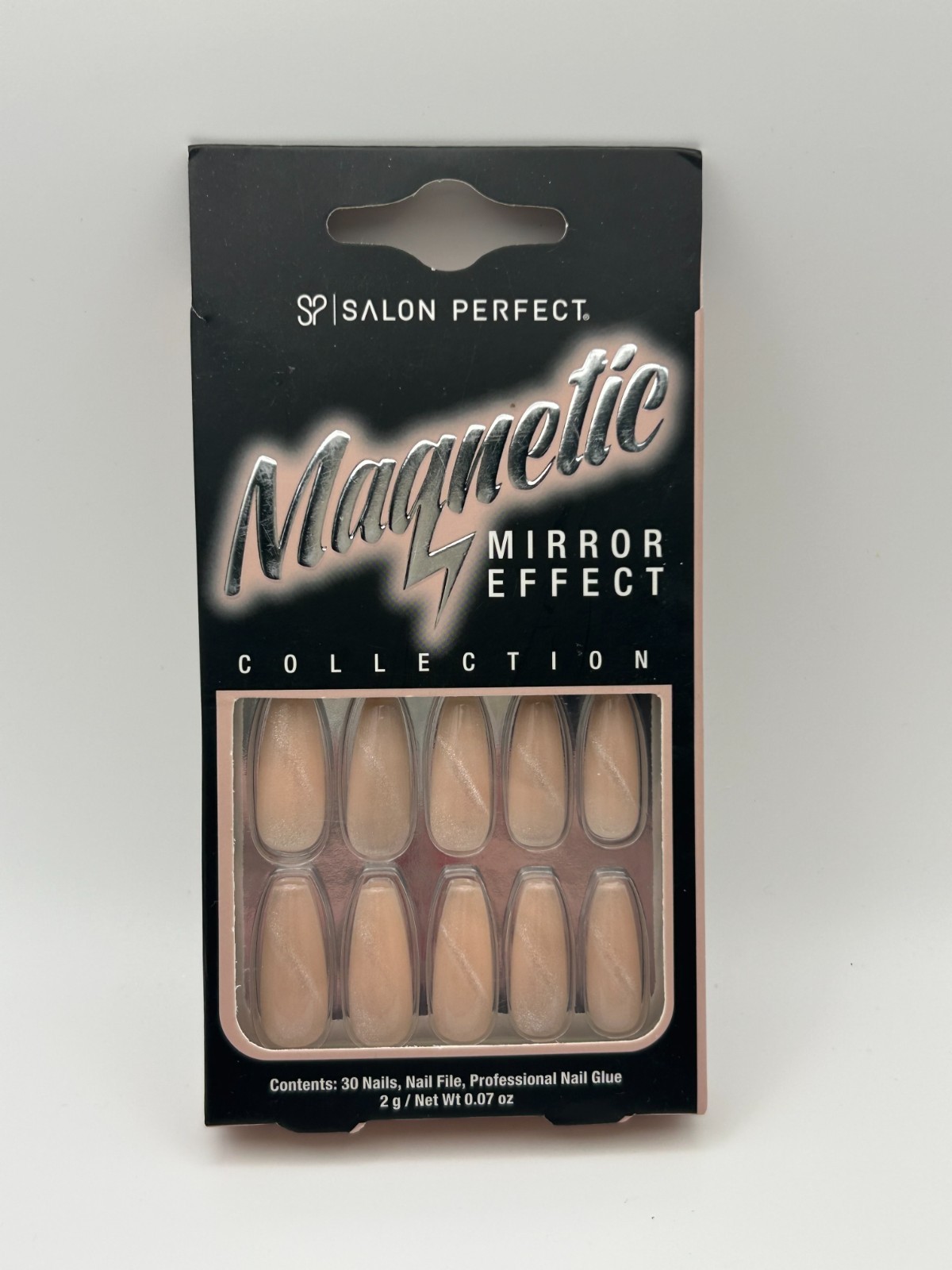 Salon Perfect Magnetic Mirror Effect Nails – 30pc Press On Set – Nude/Champagne