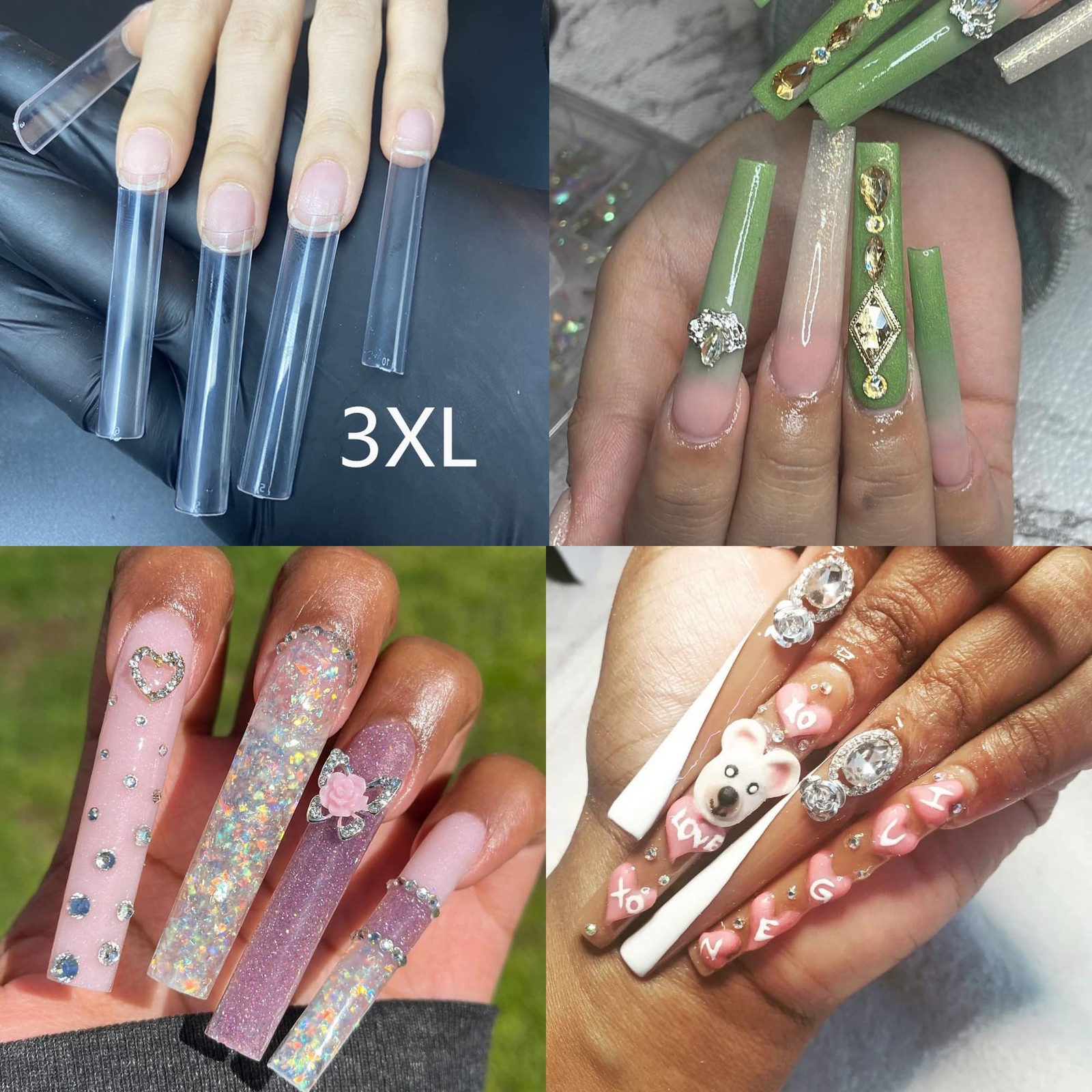600pcs XXXL Clear Square Nail Tips Extra Long 3XL Half Cover Straight Square …