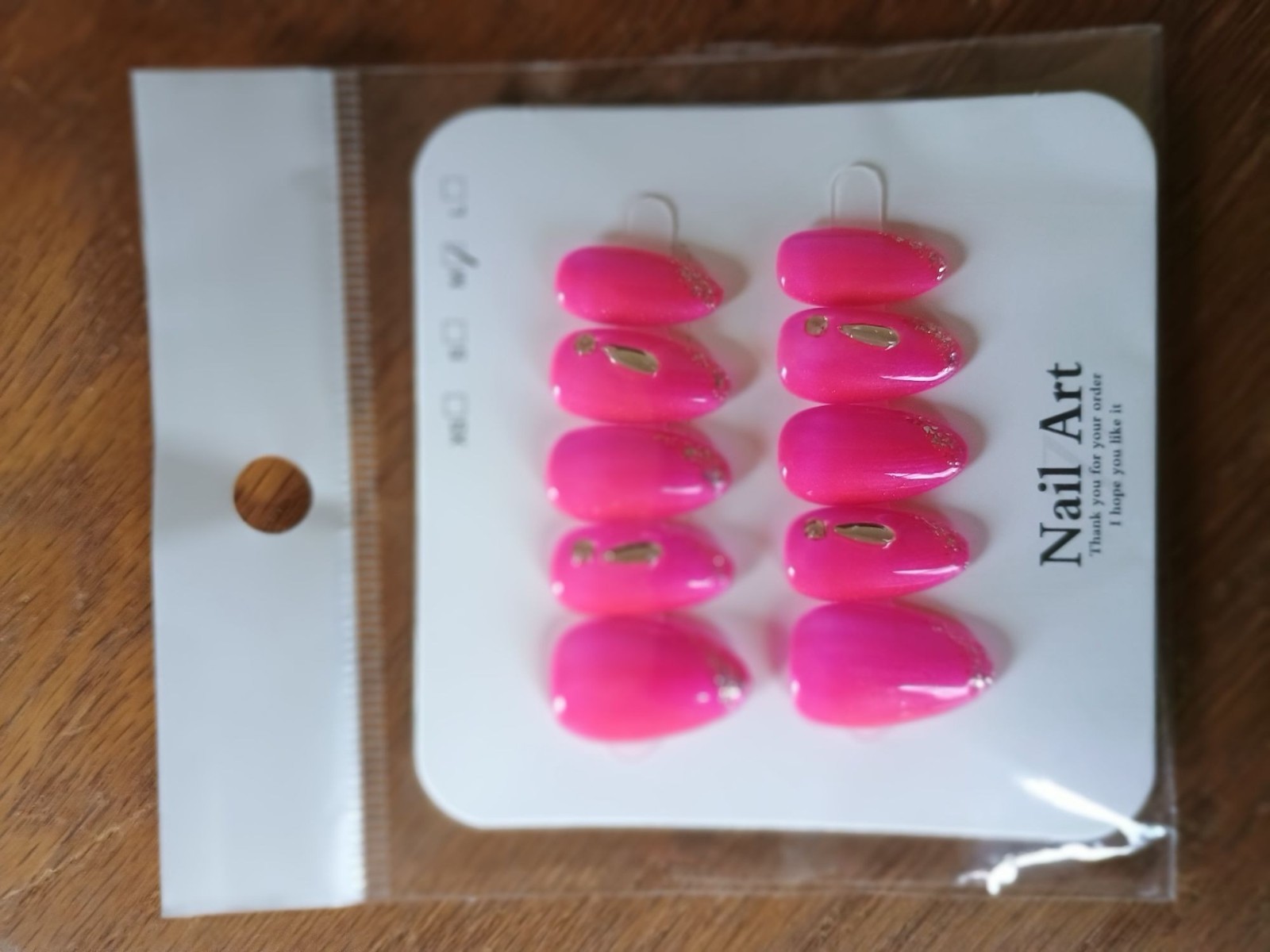 Hot Pink Oval Press-On Nails With Rhinestone Accents Medium-Sized
