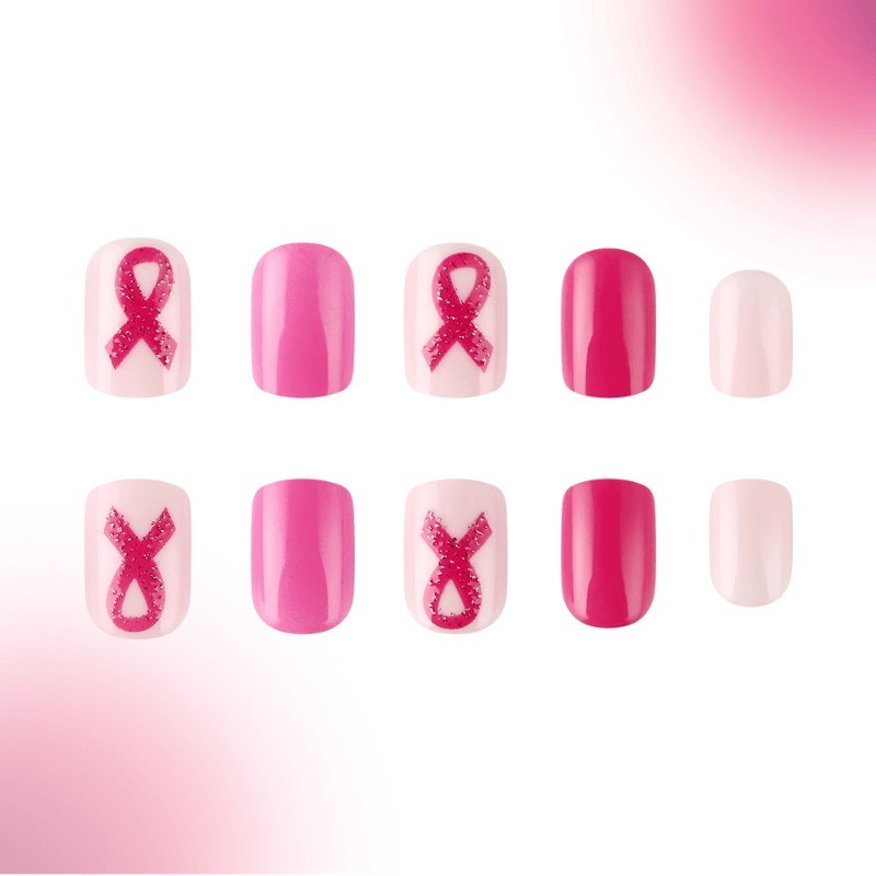 48 Pcs of Pink Short Oval Shape, Bright Pink Gradient, Removable Fake Nail Art