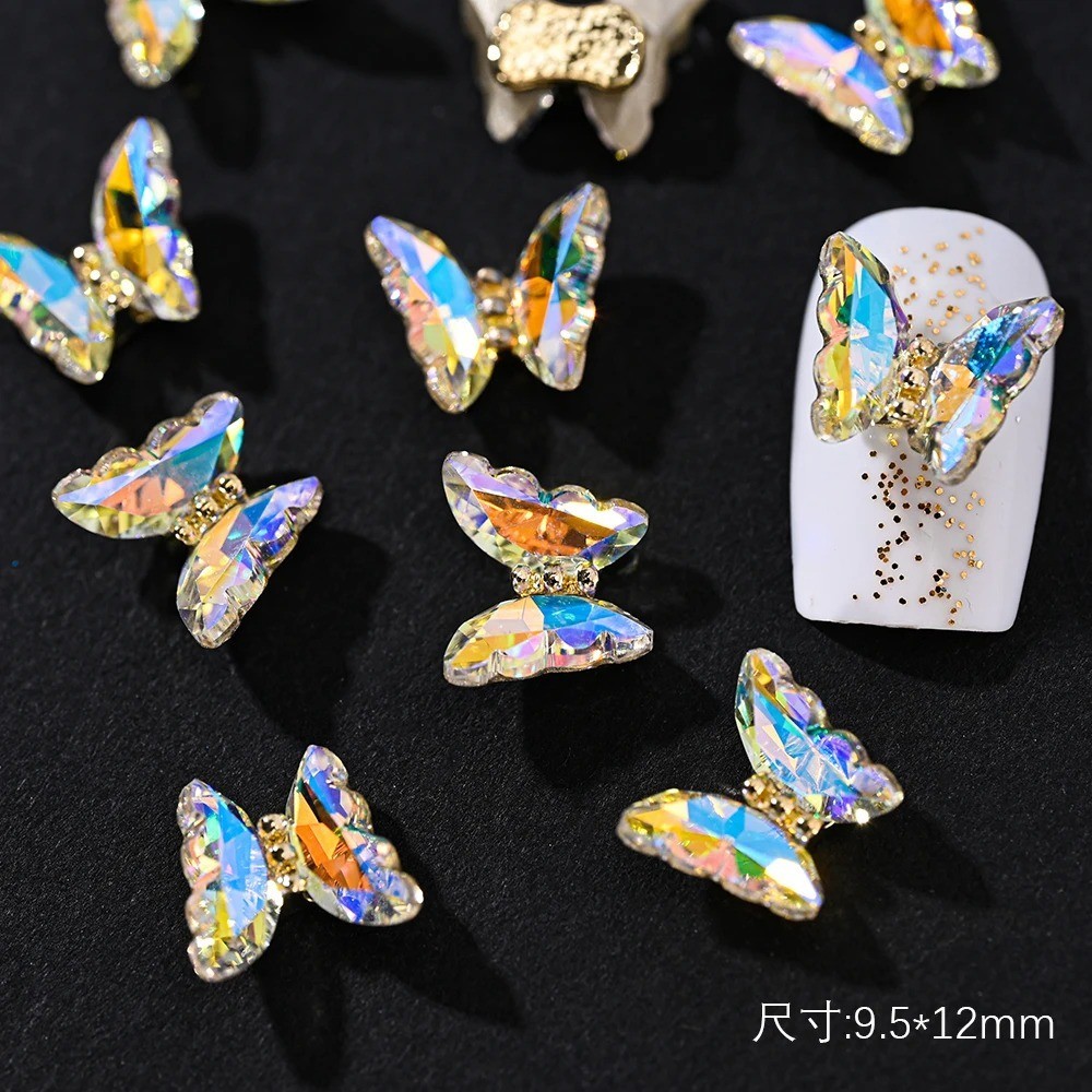 10pcs 3D Nail Art Jewelry Charms Crystal Butterfly Nail Tips Decorations