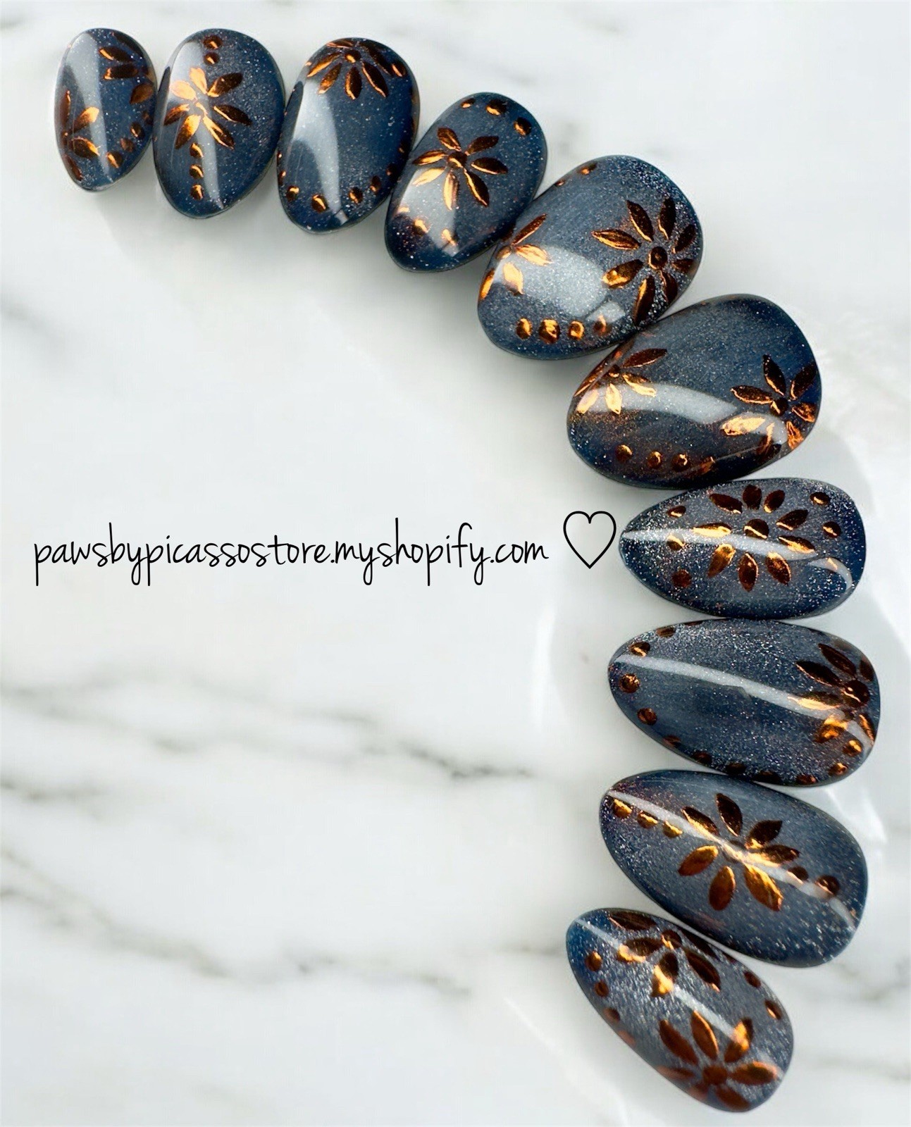 Hand Painted Cat Eye And Chrome Press On Nails
