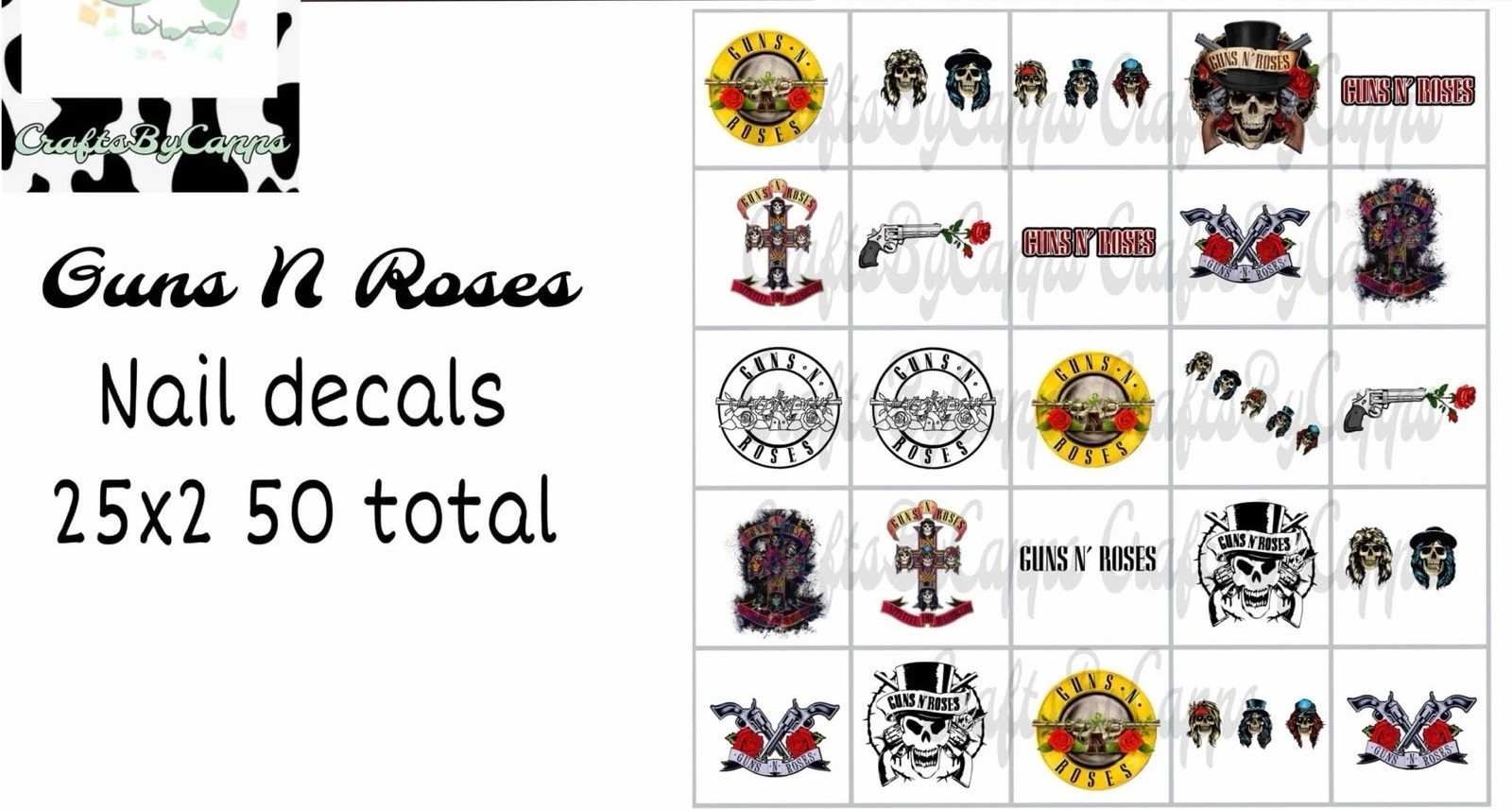 Guns N Roses Waterslide Finger Nail Decals Instructions Bonus (set of 50) KC