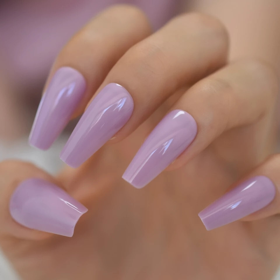 24 Press on nails kit w glue Long coffin lavender purple