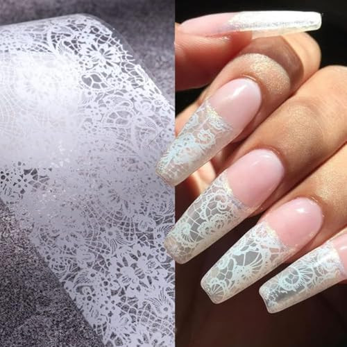 Holographic Nail Foil Transfer Stickers Black White Lace Laser Foils for kit –