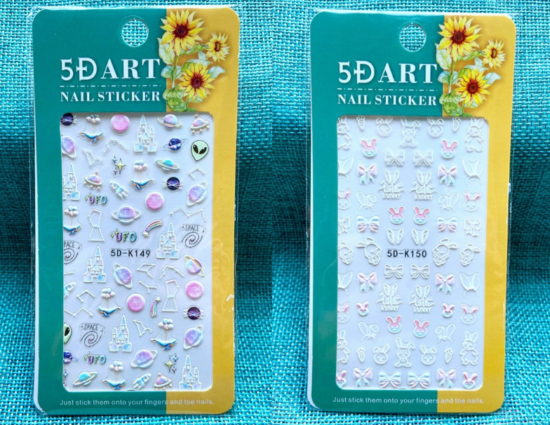 5D Embossed Flower Unicorn Bunny Leaf Fingers Toe Nail Art Sticker Manicure NS24