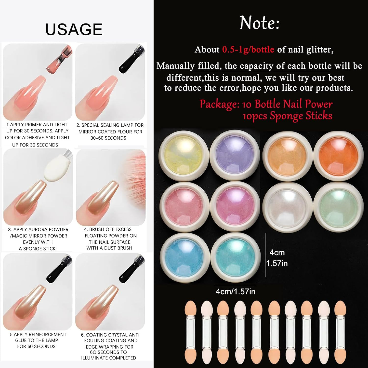 10Pcs Aurora Chrome Nail Powder Set,Iridescent Mermaid Moonlight Metallic Mirror