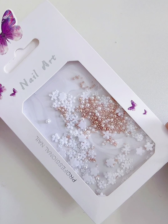 3D Acrylic Flower Nail Art Decor Mixed Size Ball White Rhinestones Manicure NH9