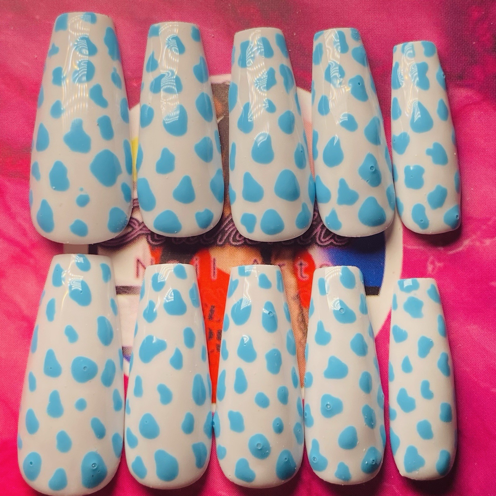 Coffin Press-On Nails Blue White by Authentic Nail Arts by Dia
