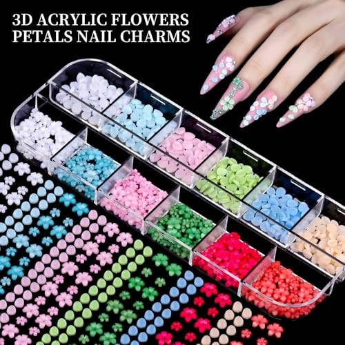 Nail Charms, 8-Box Nail Pink flower petal/clear bubble bead/orange 3D flower