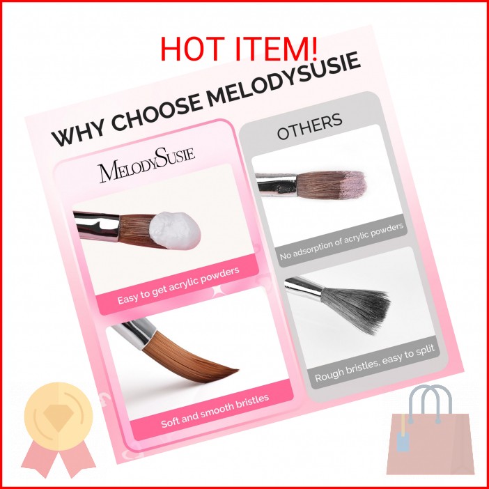 MelodySusie 3-Piece Acrylic Nail Brush Set – Sizes 8/10/14, Professional Nail Ar