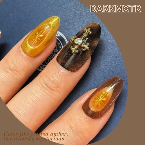 Tortoiseshell Press On Nails Long Coffin Brown Nude Amber Stardust Gothic