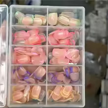 1BOX Candy Color French Short Square False Nails Pink/Green/Purple Full Cover Ma