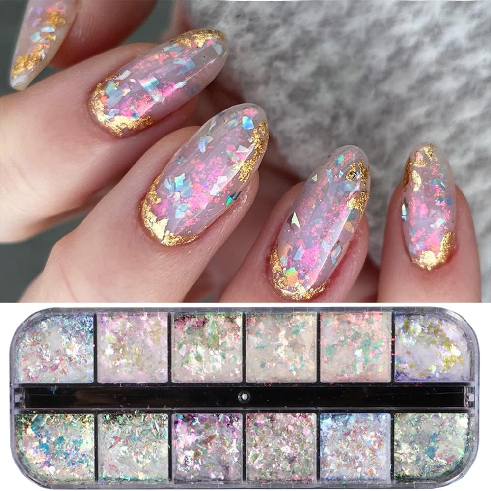 Holographic Opal Nail Art Glitter Flakes Powder Aurora Iridescent