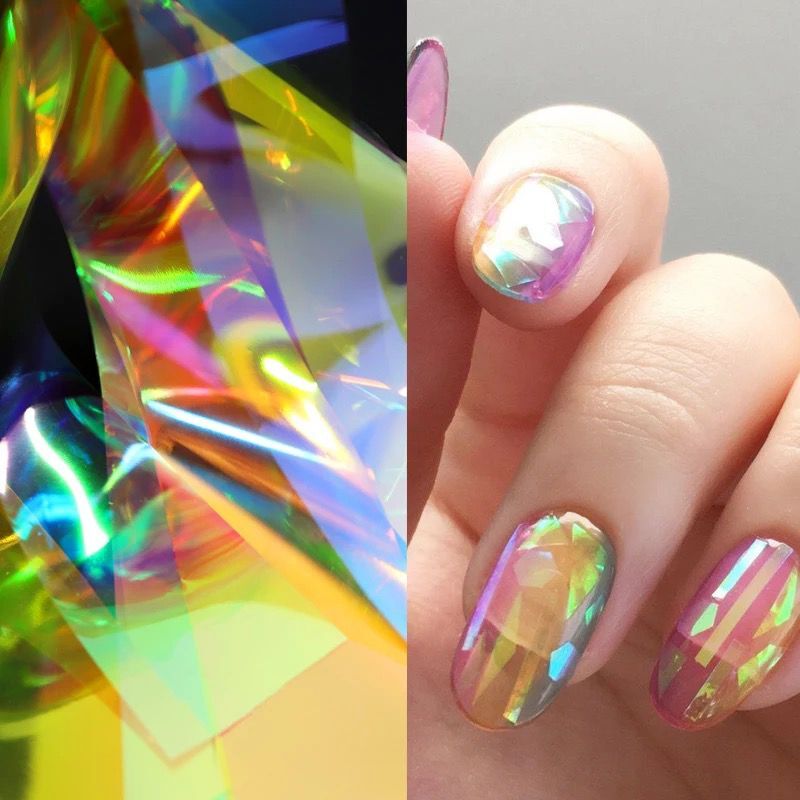 BROKEN GLASS Nail Foil 9 Colours NAILS Stickers Mirror Transfer Shimmer Effect
