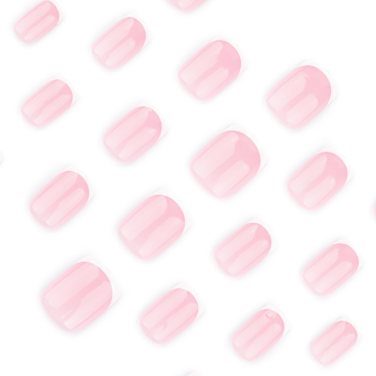 24 Pcs White French Press on Nails Short Square Summer Fake Nails Nude Pink F…