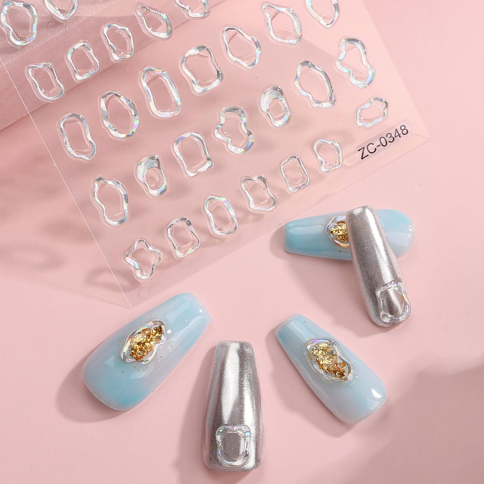 6 Sheets 3D Embossed Gold Irregular Geometric Nail Art Stickers Decals
