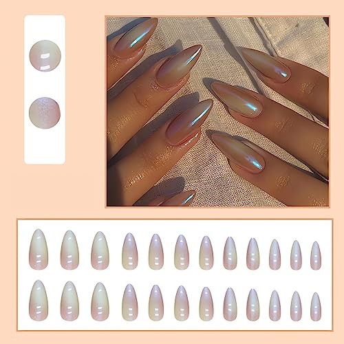 Almond Press on Nails Medium Aurora Fake Nails Glossy 67-A03Colorful Aurora