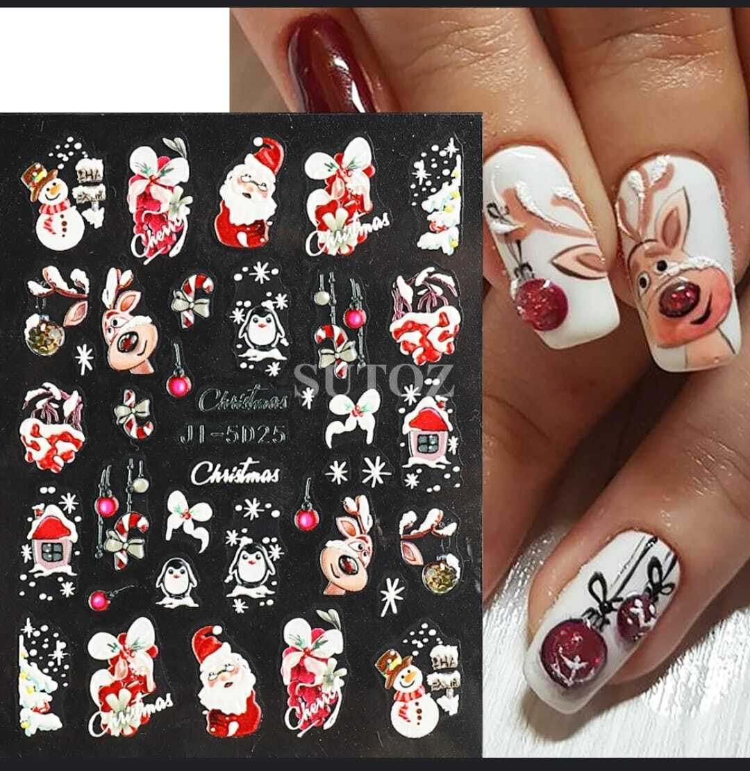 christmas Nail Art Stickers Self-adhesive Flower Leave, Lines, Geometry, Unicorn