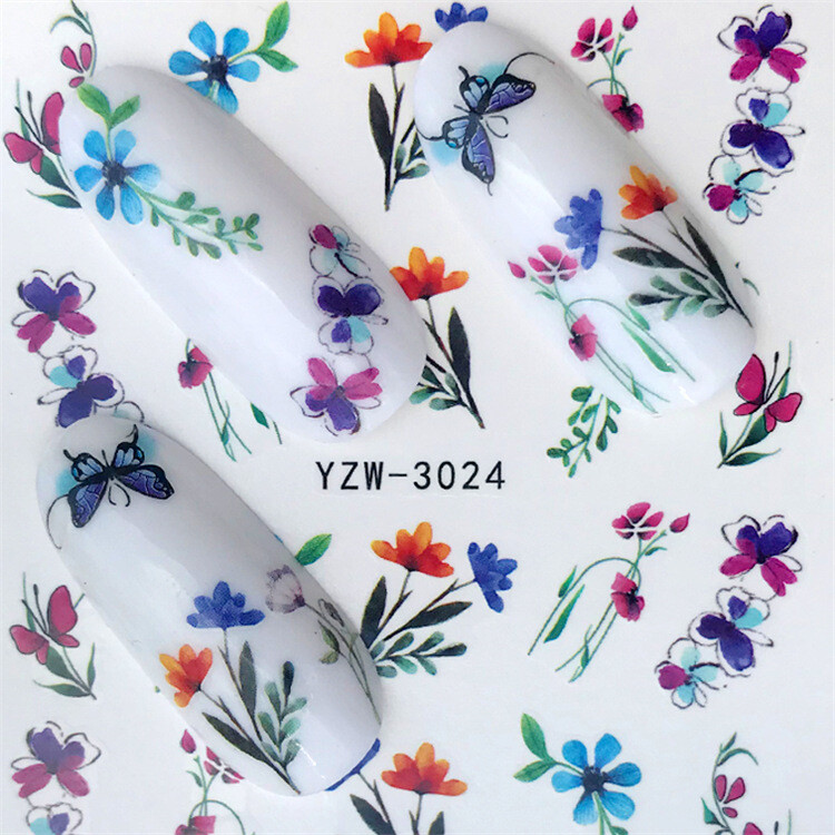 Nail Art Water Transfer Sticker Flower Leaves Butterfly bird Floral Decals