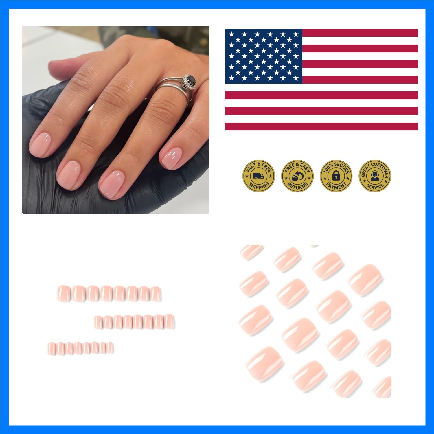 24Pcs Press On Nails Short Square Fake Nails Nude Pink Nails Press Ons Acryli…