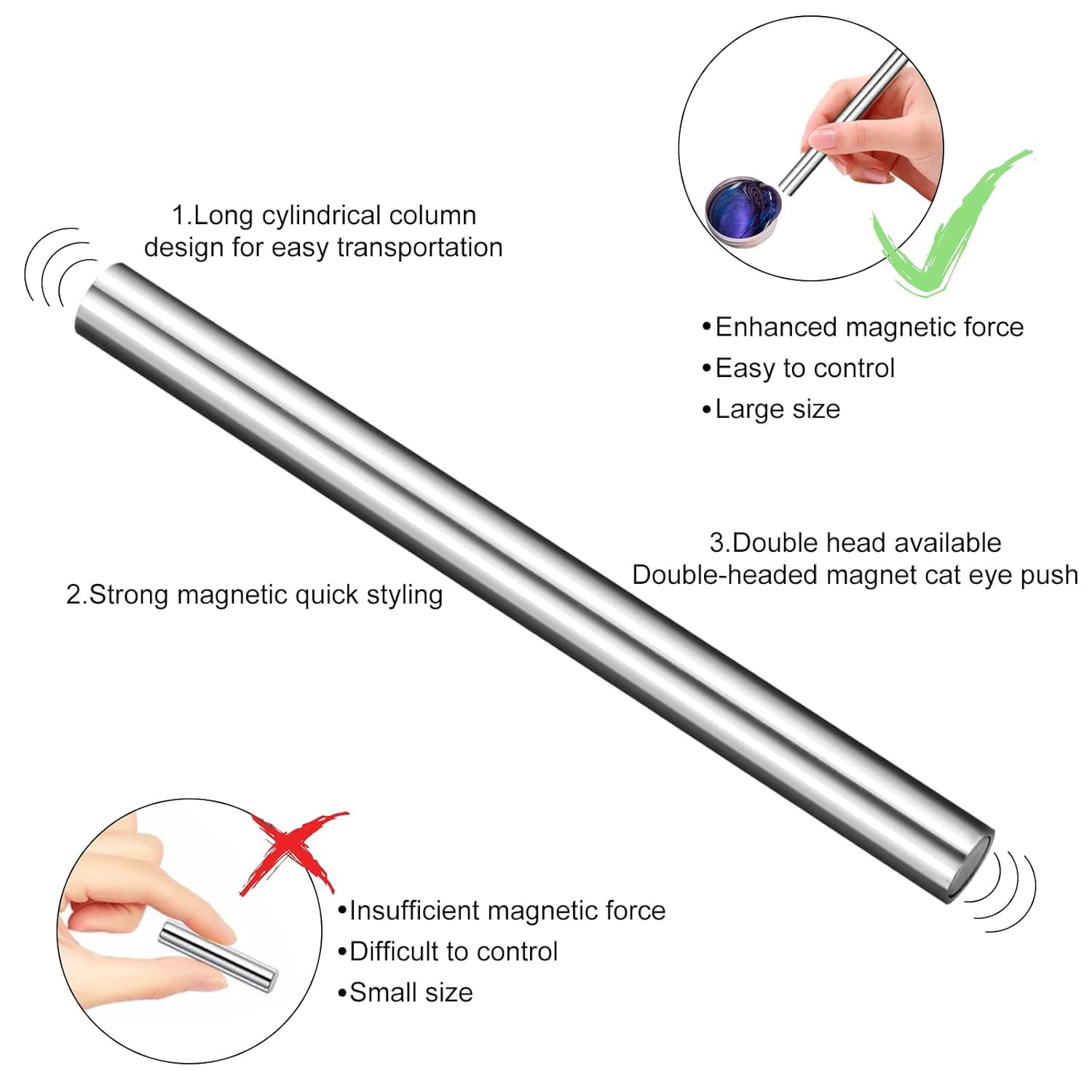 Nail Magnet Tool,Super Long Double-Head Nail Magnet Pens Magnet Stick 3D Magneti