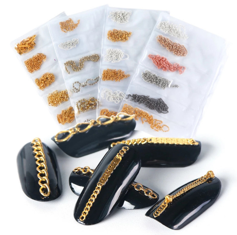 Metal Chain Fashion Gel Manicure DIY Nail Art Decorations Crystal Stud Gold NS16