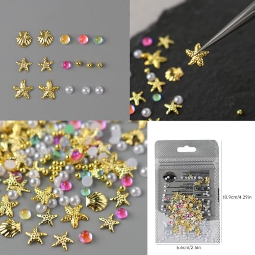 Summer Starfish Nail Charms & Gems Mermaid Colorful Colorful Bead Pearl -12