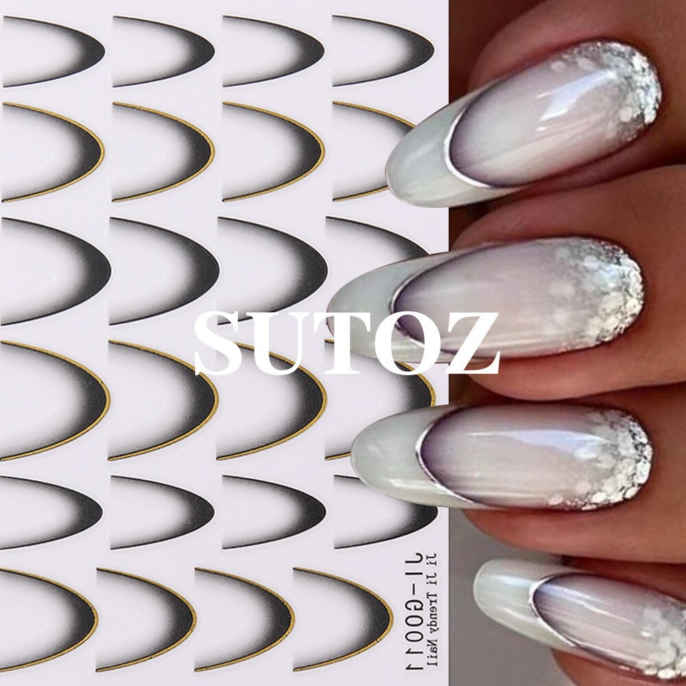 Gradient French Line Gold Stripe Nail Art Stickers Stencil Guides Manicure NH28