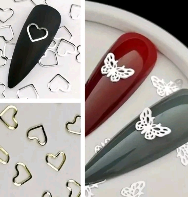 Lot 3 Styles 30 Pcs Silver Butterflies Gold Hearts Silver Hearts Nail Art Charms