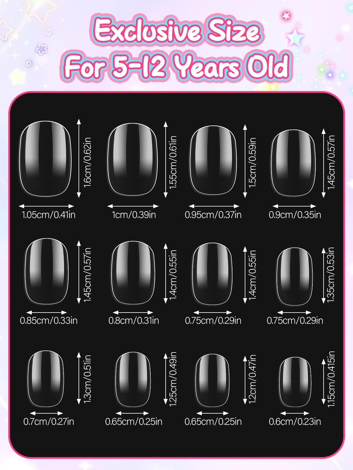 360 Pcs Kid False Nail Tips, Short Kids Clear False Nails